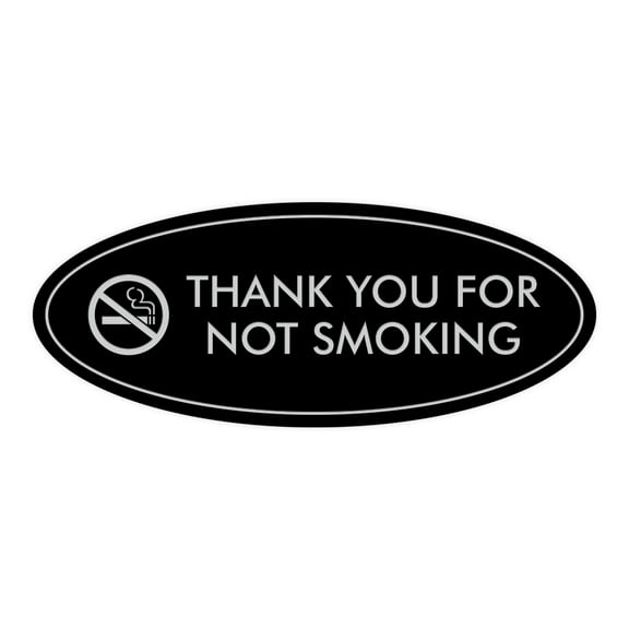 Signs ByLITA Oval THANK YOU FOR NOT SMOKING Sign (Black / Silver) - Small 2x5"
