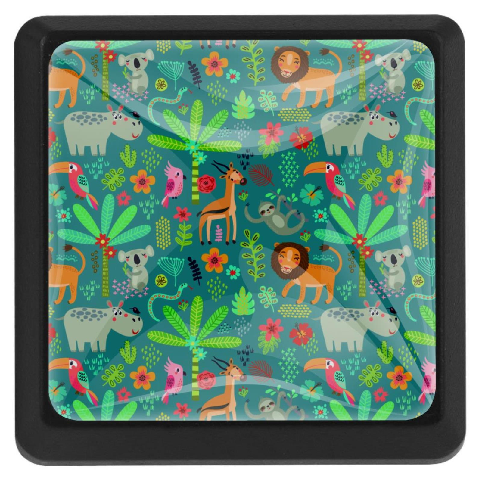 3 Pack Jungle Animals Square Door Knobs Decor for Cupboard