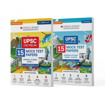 Oswaal UPSC CSE Prelims 15 Mock Test Papers | Paper 1 & 2 | Set of 2 Books | 2024 Exam