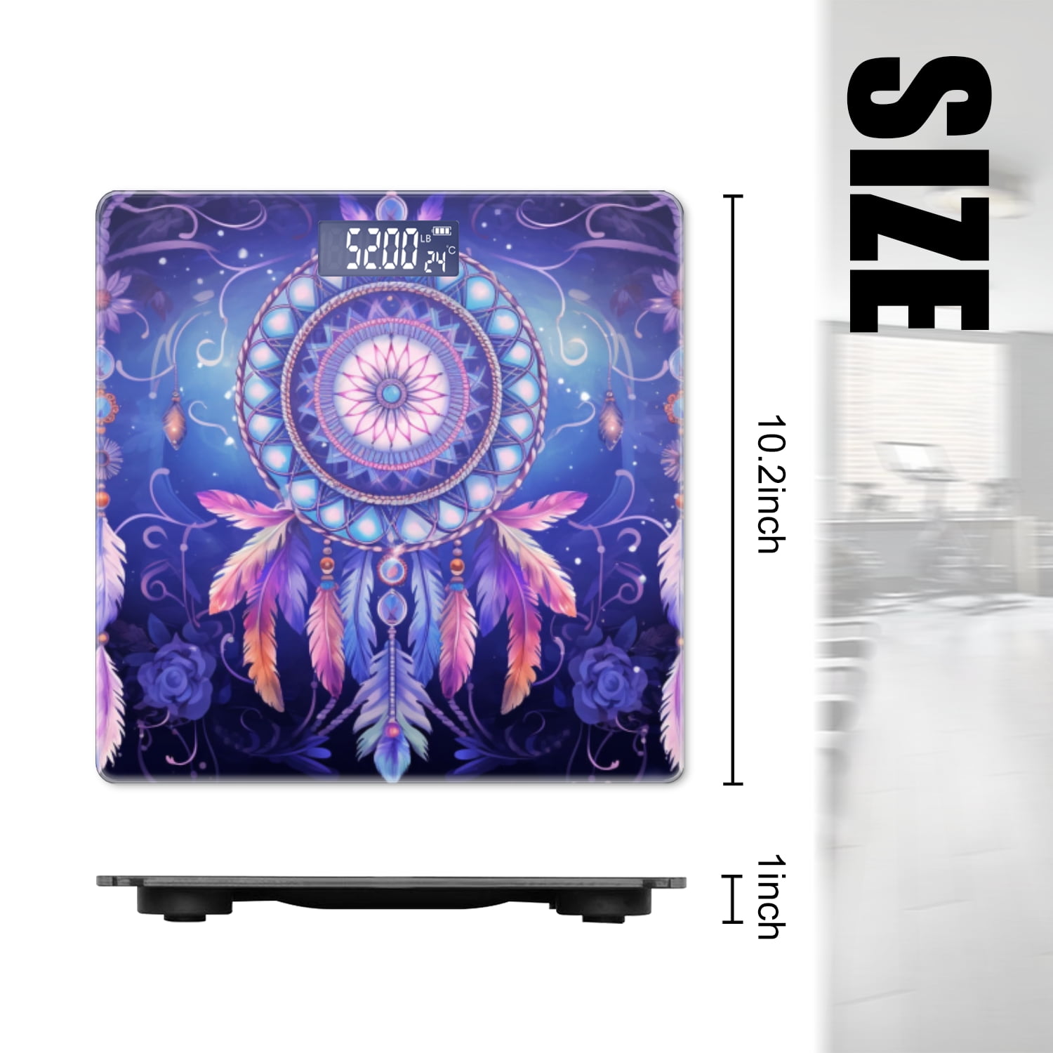 High Precision Body Weight Scale Smart Bathroom Scales with Large LCD Display(400lbs),Decorative for Bedroom-Dreamcatcher With Feathers And Crystals