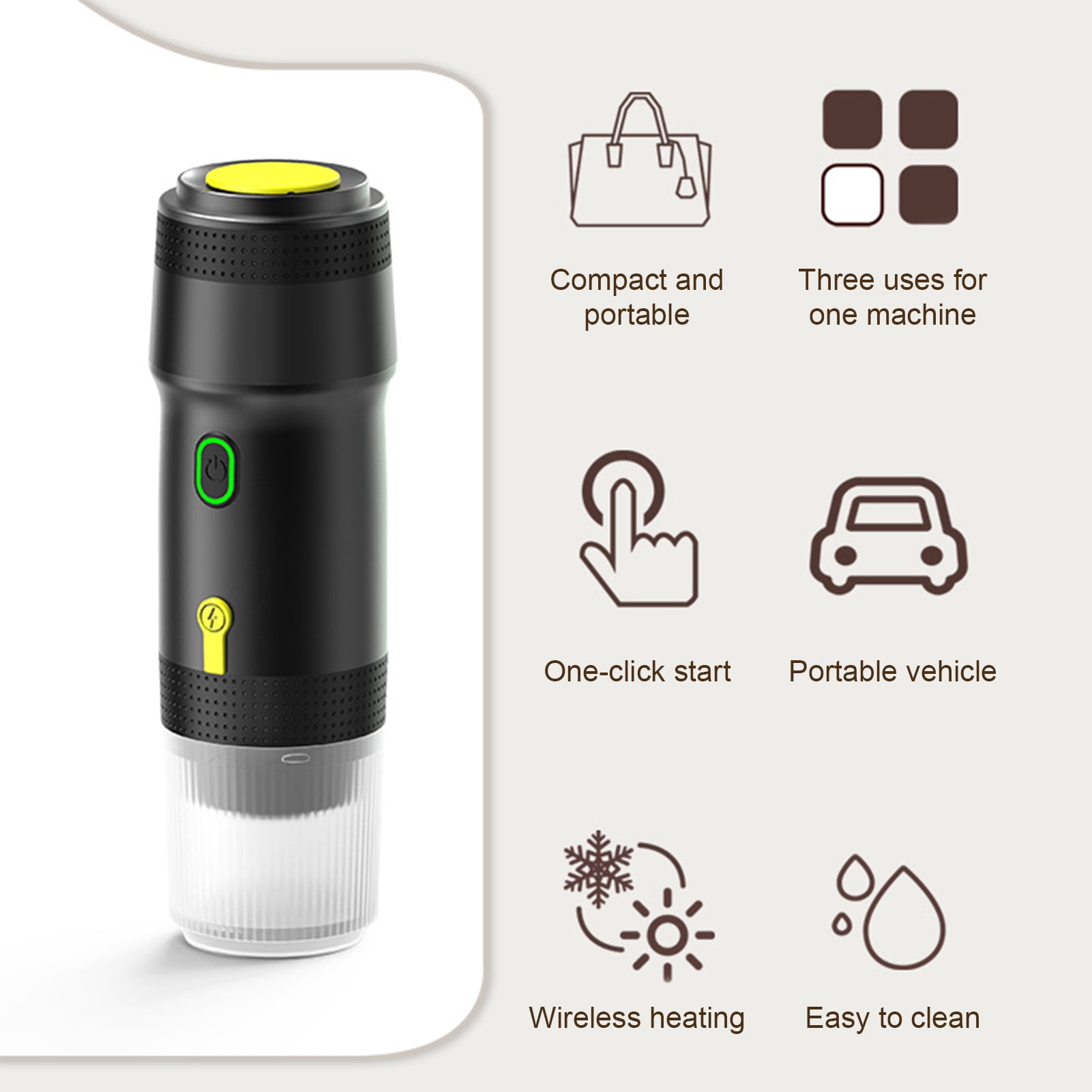 Portable Coffee Machine for Car Home Travel 3 in 1 Cordless Electric Coffee Maker Work With Capsule and Ground Coffee 15Bar Mini Cold Brew and Heating Coffee Maker with 150ml Cup USB Cable