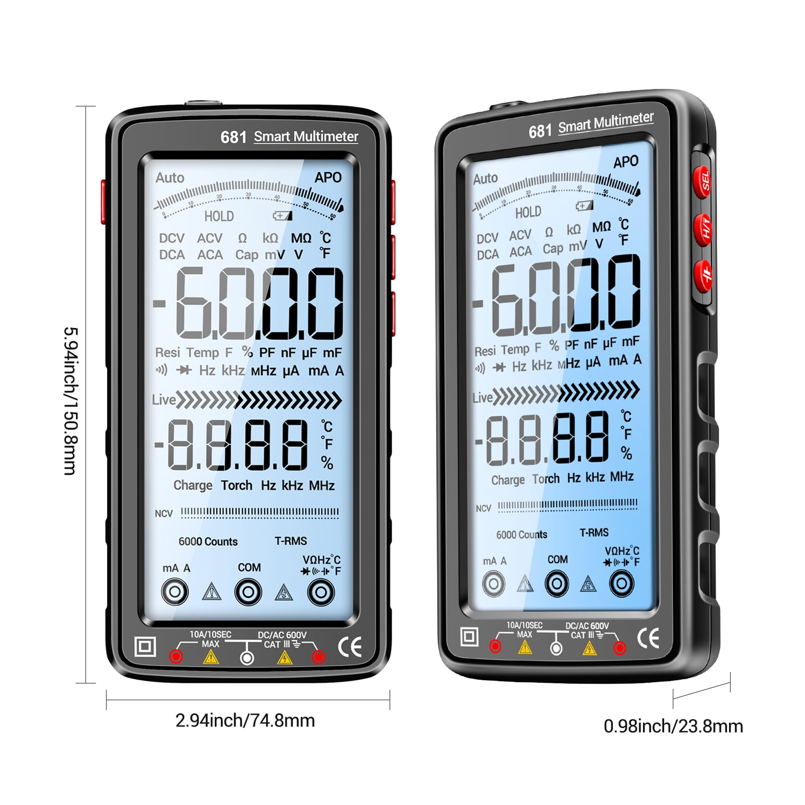 Multimeter ANENG 681 6000 Counts Digital Multimeter Smart Anti-burn Rechargeable Universal Meter NCV Tester 5-inch Large LCD With Backlit Flashlight For Voltage Current Resistance