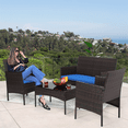thumbnail image 3 of MoNiBloom 4 Pieces Outdoor Patio Furniture Set, PE Rattan Wicker Chairs with Table and Loveseat, Outdoor Garden Porch Conversation Set with Cushion and Glass Tabletop, Brown/Blue, 3 of 11