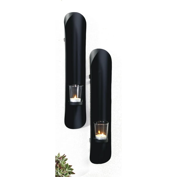 ArtMaison Canada, Set of 2 Bold Metal With Glass Wall Sconces, 3x16 Inch | Wall Mount Candleholders Black Metal Candle Holders Wall Art Home Decoration