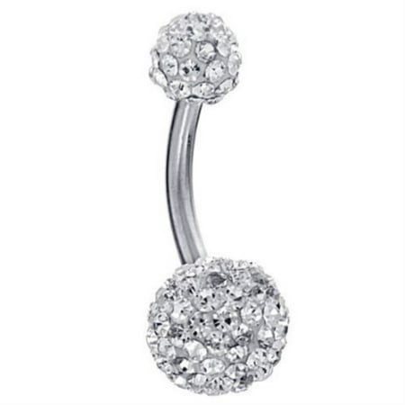 - BodyJ4You Belly Button Ring Iced Out Crystal Bling Clear Color 14G