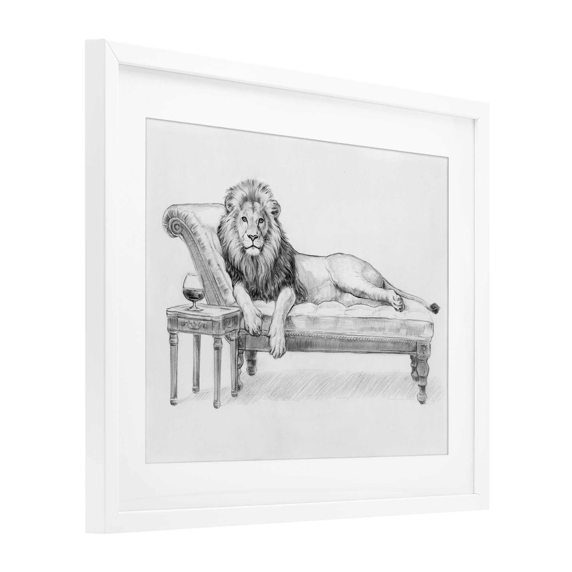 Stupell Industries Lounging Beast Lion White Framed Print Under Glass, design by Victoria Barnes