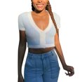 thumbnail image 3 of ZAXARRA Women Color Block Crop Top, Short Sleeve V-Neck Button Down Cardigan, 3 of 6