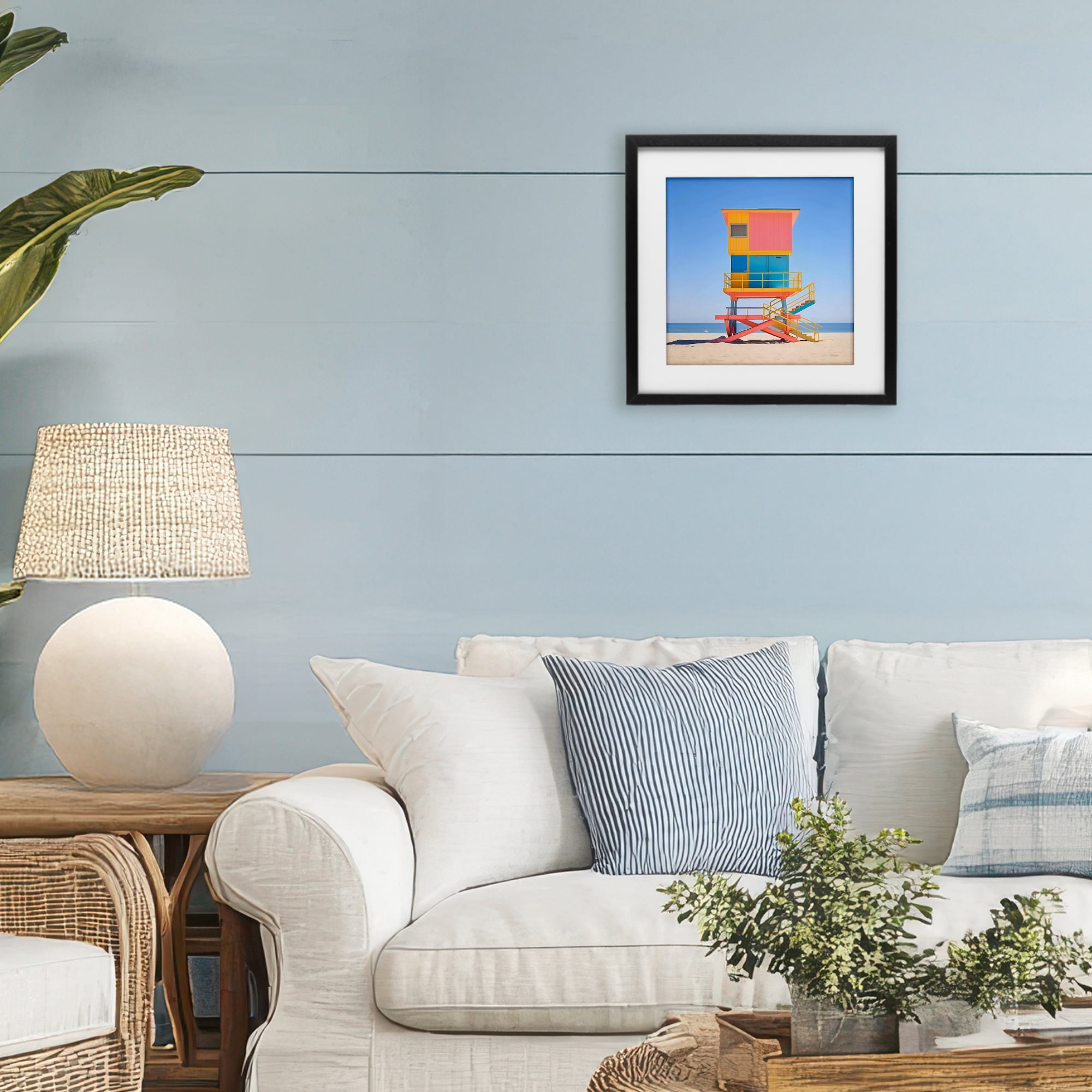 Stupell Industries Deco Lifeguard Tower on Beach Black Framed Print Under Glass, design by Creative Studio