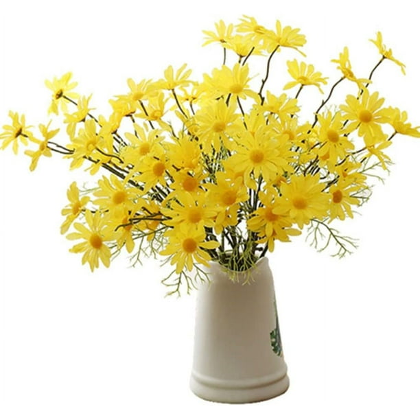 Nvzi Flores artificiales, 12 manojos de margaritas de seda artificiales, flores falsas resistentes a los rayos UV,arreglos de plantas para el jardín del hogar para decoración (amarillo)
