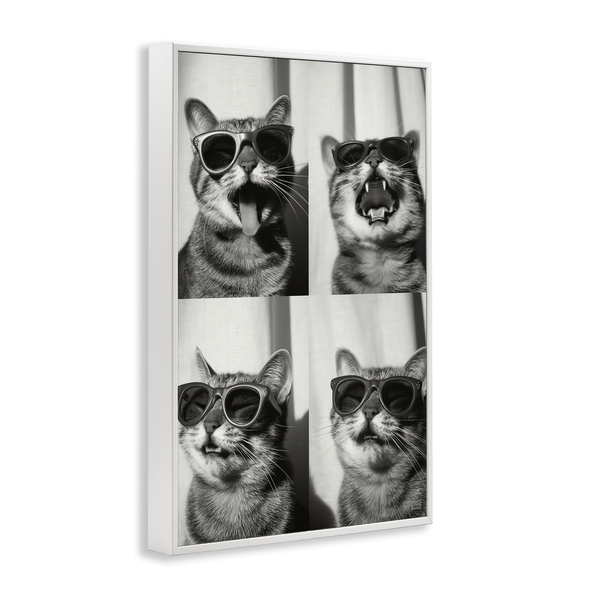 Stupell Industries Photobooth Style Cat Novelty Painting White Framed Art Print Wall Art, 16 x 24