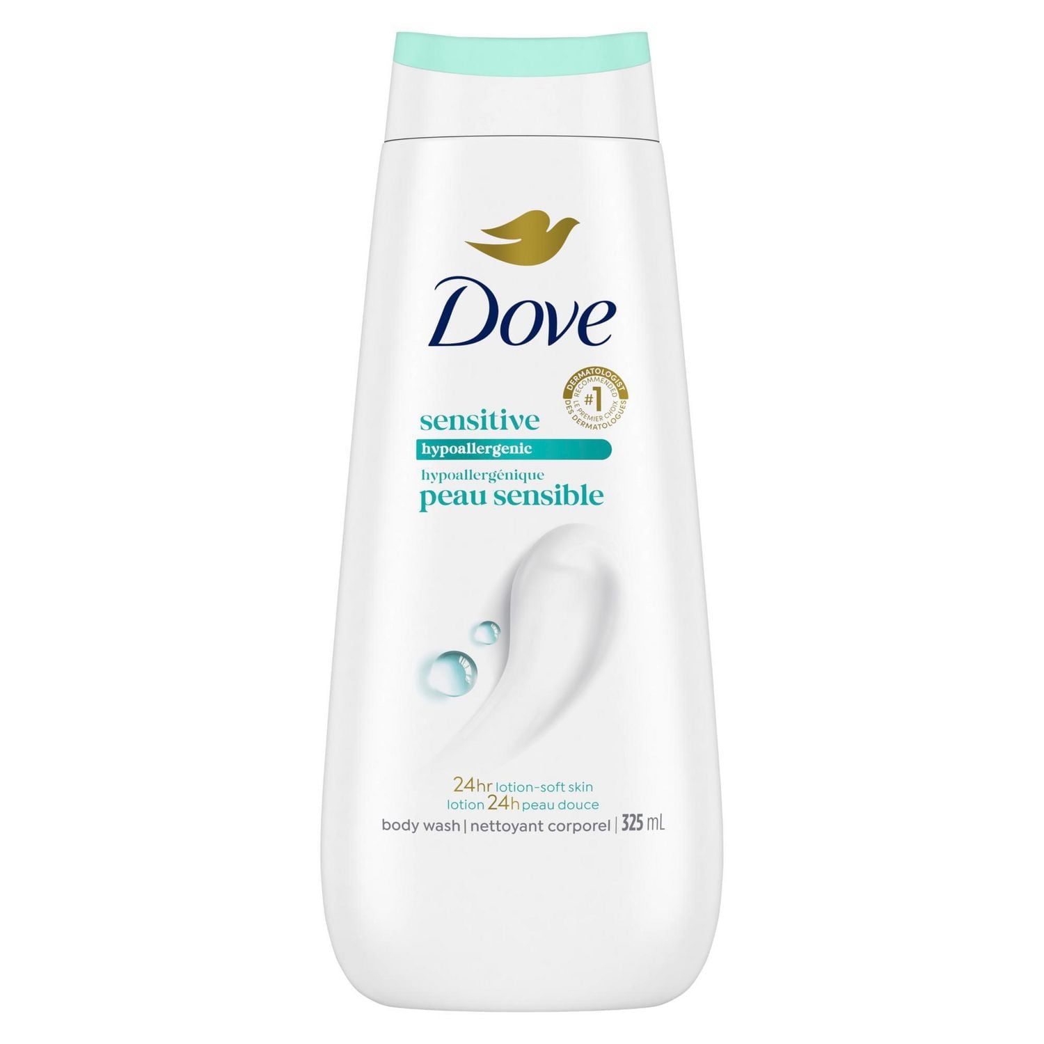 Dove Sensitive Skin Body Wash For 24hr Lotion-Soft Skin, Hypoallergenic with No Sulfates No Parabens, 325mL