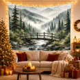 thumbnail image 3 of Misty Forest River Bridge Landscape in a Wooded Valley, Serene Watercolor for Nature Lovers, Tranquil Wilderness Art, Birthday Gift Tapestry Wall Hanging for Bedroom and Reading Nook, 3 of 7