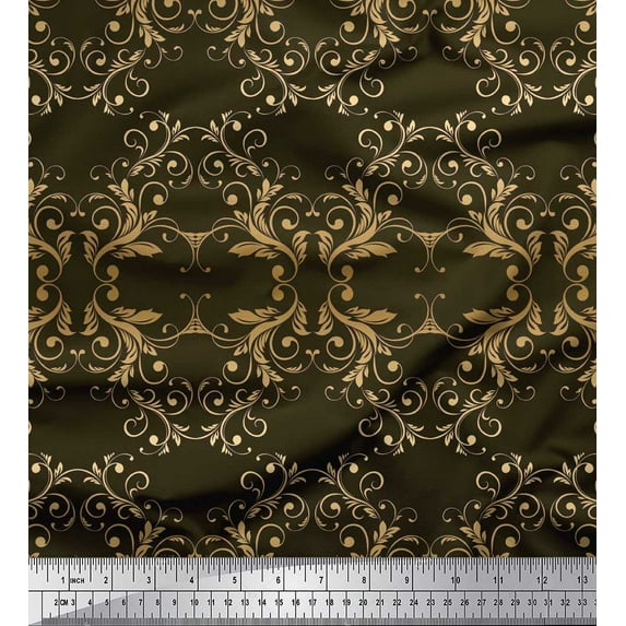 Soimoi Poly Georgette Fabric Filigree Damask Print Fabric by the Yard 52 Inch Wide