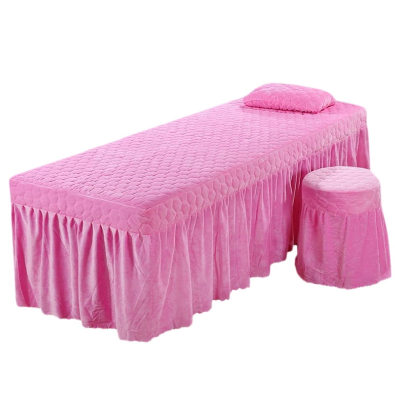 Salon Massage Bed Skirt Beauty Table Valance Sheet with Hole 185x70cm Pink 