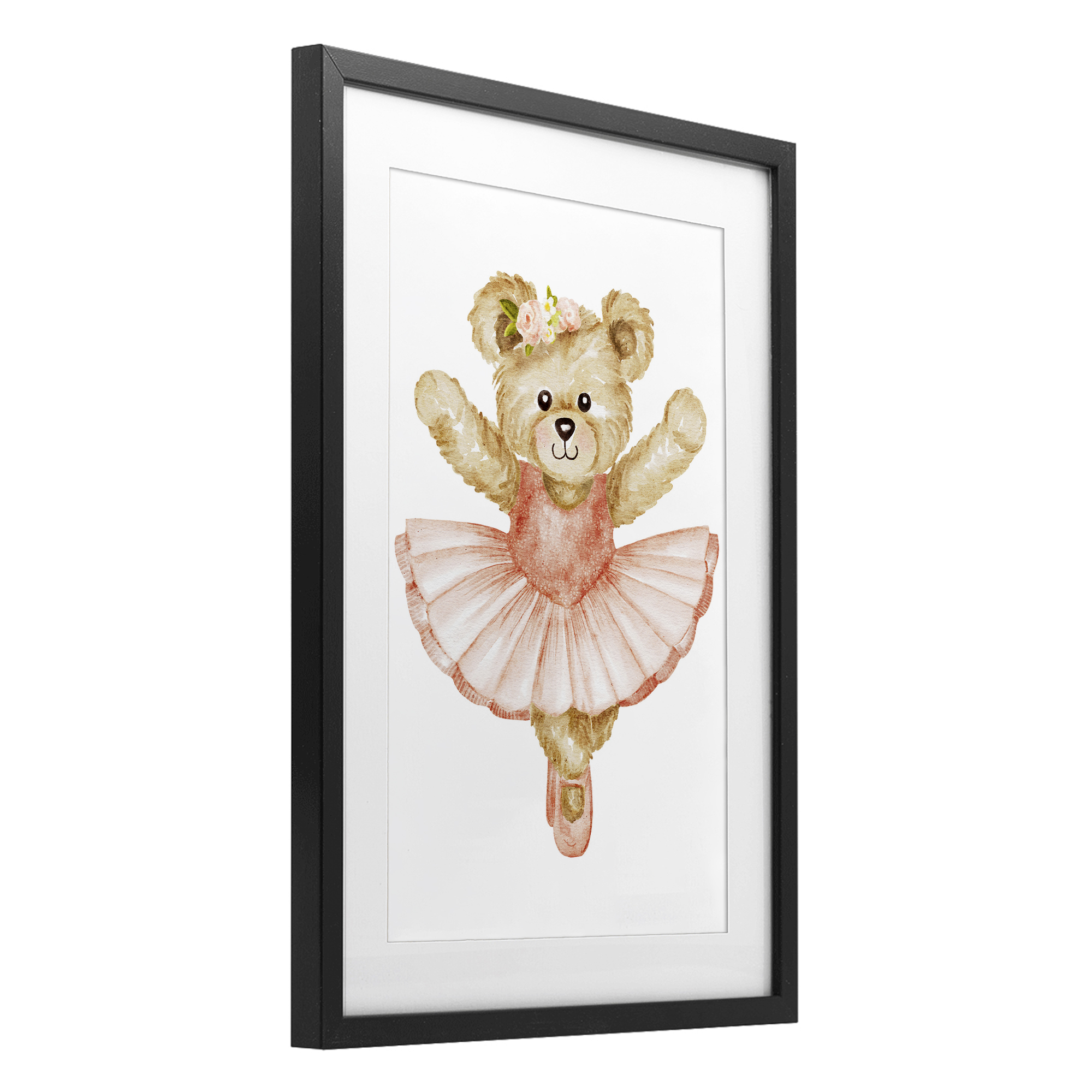 Teddy Bear Ballet Tutu Black Framed Print Under Glass, design by Amy Hall