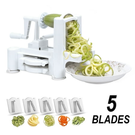 Hot 5-Blade Fruits and Vegetable Spiralizer Cutter Slicer, Best Zucchini Noodles Veggie Pasta & Spaghetti Zoodles Maker for Low Carb Paleo Gluten-Free (Best Spiralizer For Carrots)