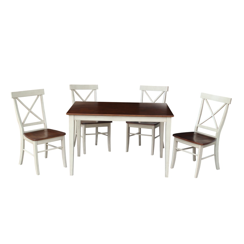 30" x 48" Dining Table and 4 Xback Chairs in Antiqued Almond/Espresso