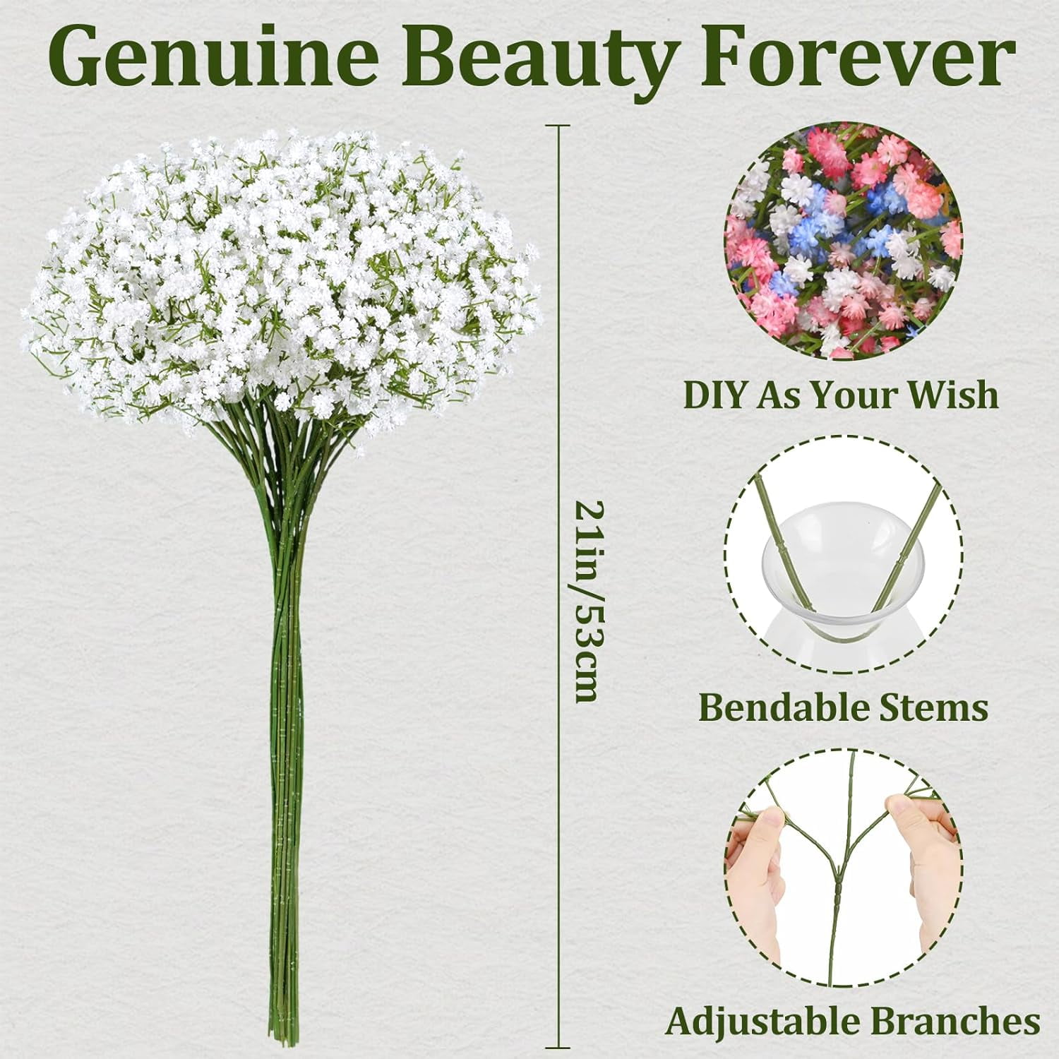 Babys Breath Artificial Flowers, Baby Breath Flowers Artificial Bulk, Real Touch Fake White Flowers, Faux Babies Breath Gypsophila for Wedding Home Decor Floral Arrangement