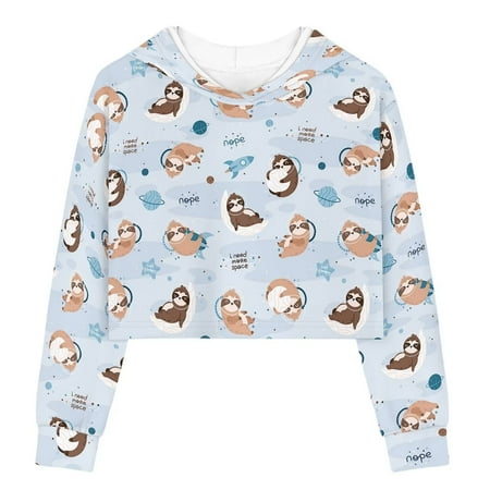 

TOADDMOS Cute Sloths Aesthetic Crop Tops for Girls 13-14 Long Sleeve Kids Hooded Sweatershirts Casual Thin Children Hoodies