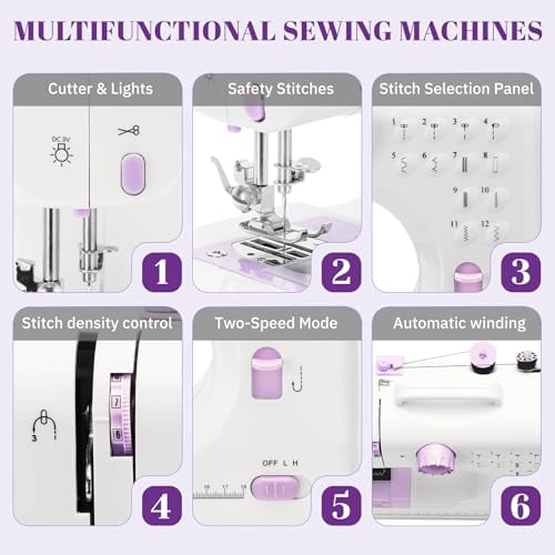 Beginner Sewing Machine,12 Built-in Stitches with Foot Pedal,2-Speed Control,Portable Mini Sewing Machine for Home Travel Use & Sewing Enthusiasts (purple)