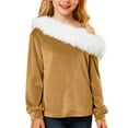 thumbnail image 2 of Huanglei Velvet Off Shoulder Top For Girls With Faux Trim Elegant Casual Blouse Soft Velour Long Sleeve Shirt Party Wear And Daily Outfits For Toddler And Fashion Kids Summer Tops 2-3 Years, 2 of 5