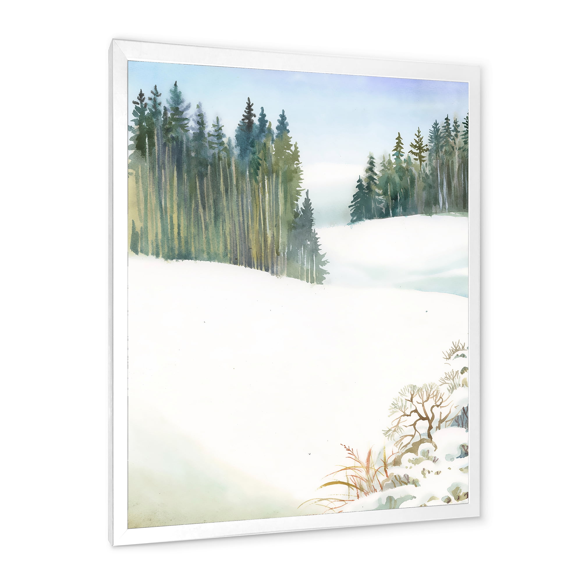 Designart 'Pine Forest In Snowy Winter Mountains' Traditional Framed Art Print