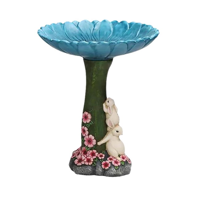 SGACAI Searching Roads - Baño para pájaros para exteriores, comedero para pájaros y baño para pájaros de resina, cuenco liviano con lindo adorno de rana de conejo para decoración de jardín, patio,
