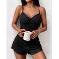 thumbnail image 4 of Ekouaer Cami Pajama Set Ribbed Knit Lingerie Ruched Cami Top and Shorts Pjs Cute Sleepwear Set for Women, 4 of 6