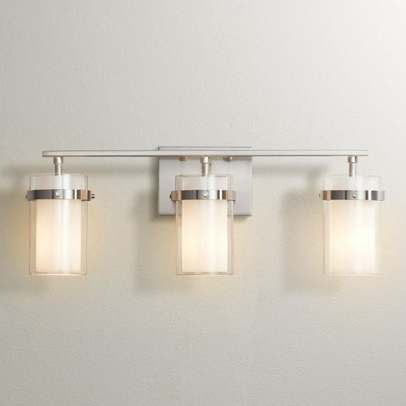 Possini Euro Design Kazran Modern Wall Light Brushed Nickel Hardwire 21 1/4" 3-Light Fixture Frosted White Glass for Mirror Vanity