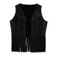 thumbnail image 3 of YUUMIN Girls Boys Western Cowboy Vest Sleeveless Tassels Jacket Cowgirl Open Front Fringed Waistcoat Black 16, 3 of 6
