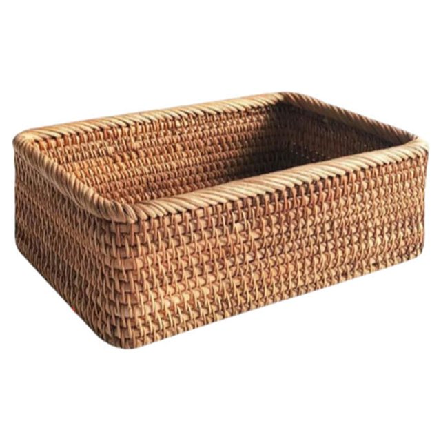 Billuyoard Cesta de mimbre de ratán tejida a mano, contenedor de pan para aperitivos y té, caja de almacenamiento, suministros organizadores de Almacenamiento y organización del hogar M/25*17*8CM
