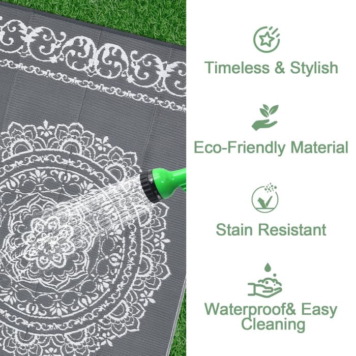 6x6 FT/5x8 FT/8x10 FT/9x12 FT/9x18 FT Outdoor Rug for Picnic Washable Non-Slip Balcony Carpet Vintage Floral Rug Stain-Resistant Easy-Clean Plastic Area Rug for Patio Backyard Farmhouse Beach Camping