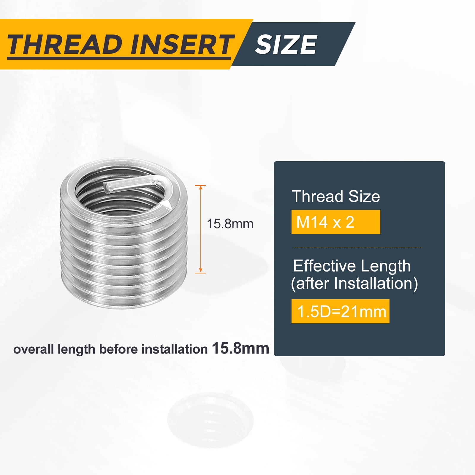 Uxcell 30pcs Wire Thread Inserts M14 x 2 x 1.5D Metric Helical Threaded Sleeve