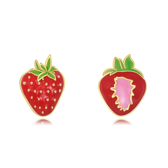 MYSTICPOEM Strawberry Stud Earrings 925 Sterling Silver Hypoallergenic Fruit Earrings for Women