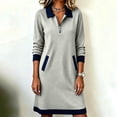 thumbnail image 5 of Omexry Women's Dresses Women Casual Loose Turndown-Collar Long Sleeve Solid Color Half-Zip Dress, 5 of 7
