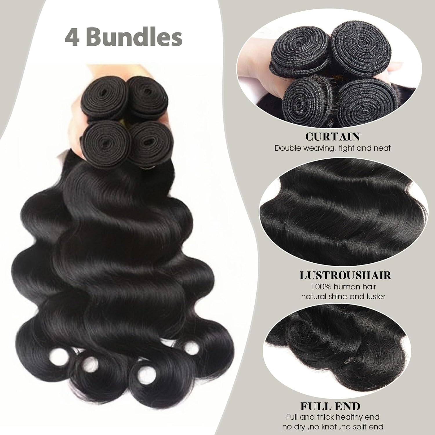 12A Body Wave Human Hair 4 Bundles with Frontal Virgin Hair Bundles with 13x4 HD Lace Frontal (18 20 22 24+16, Free Part) Brazilian Remy Hair