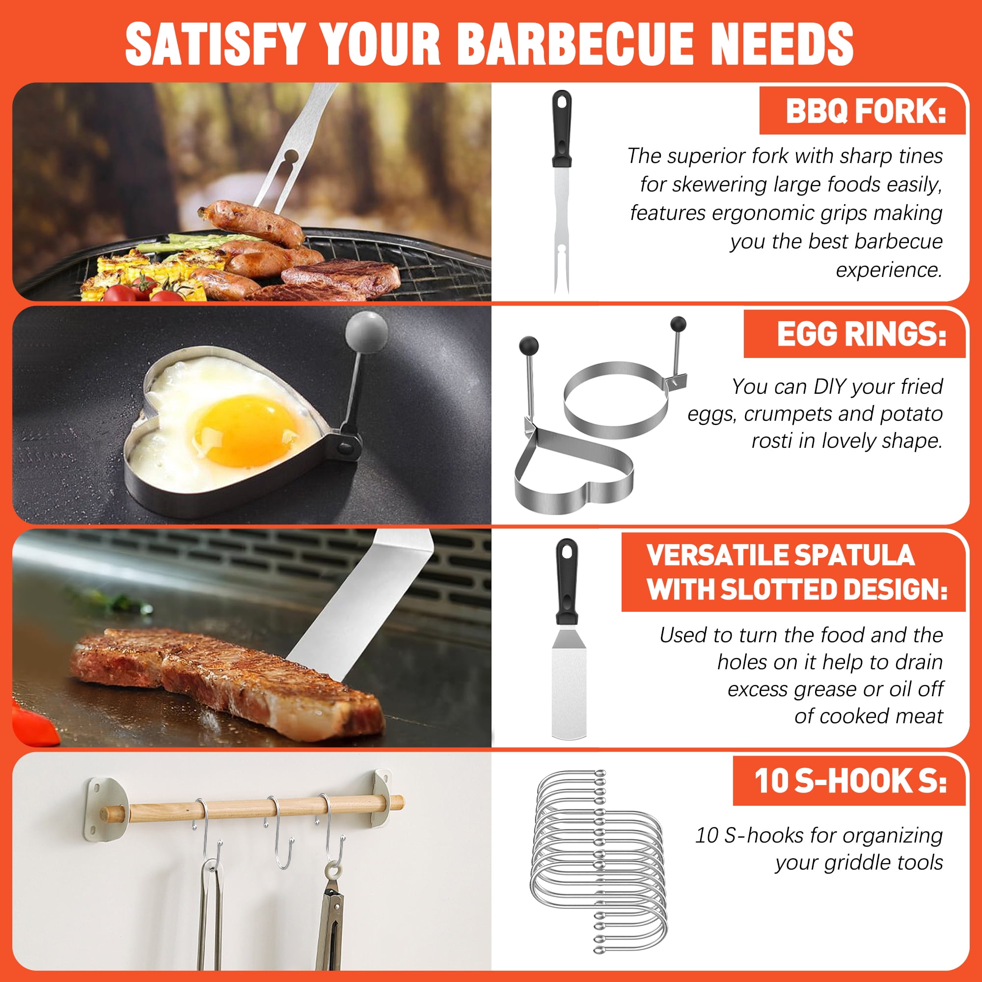 30PCS Griddle Accessories Kit, Flat Top BBQ Grill Tools Set for Blackstone and Camp Chef, Grill Spatula Set with Enlarged Spatulas, Basting Cover, Scraper for Outdoor Barbecue