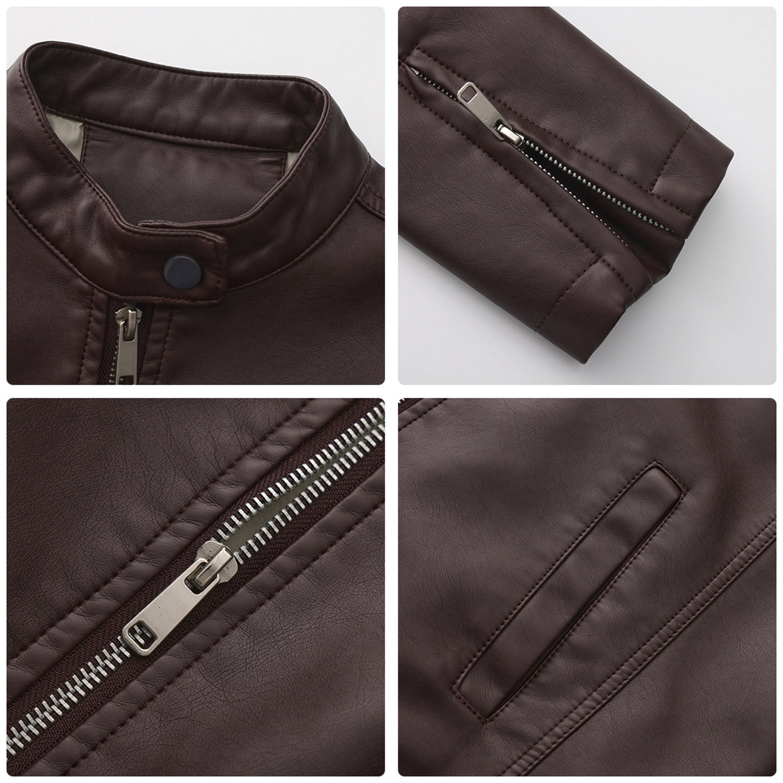 Faux Leather Jacket Womens Motorcycle Racing Bomber Coat Pockets Long Sleeve Zipper Retro Moto Biker Outfits (M, Coffee)