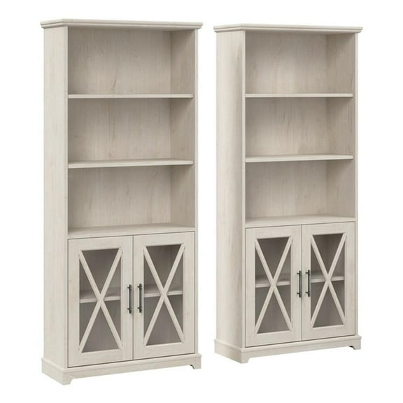 Maklaine 5-Shelf Engineered Wood Bookcase in Linen White Oak (Set of 2)