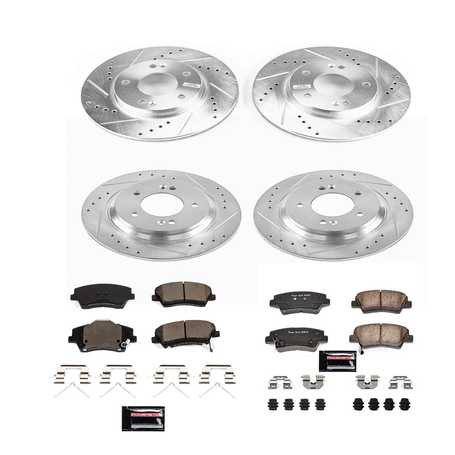 PowerStop Front and Rear Z23 Evolution Sport Carbon-Fiber Ceramic Brake Pad and Drilled & Slotted Rotor Kit Fits: HYUNDAI KIA Select Models K7928