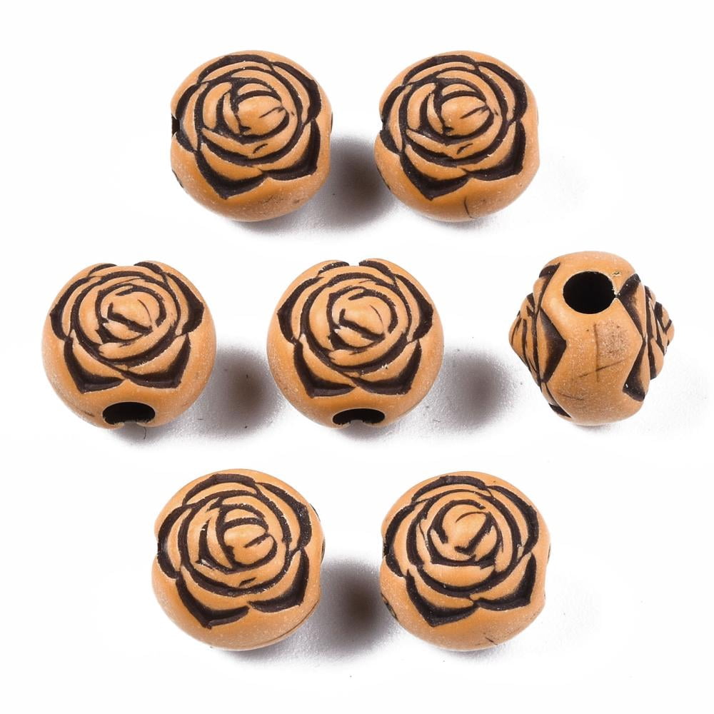 500gs Imitation Wood Acrylic Beads Rose Flower Peru 10mm Hole: 3mm about 1000pcs/500g