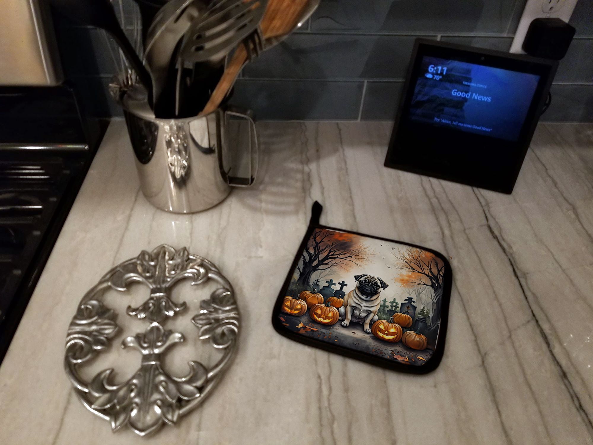 Pug Halloween Pot Holders 7.5x7.5 Inch with Breed Specific Artwork