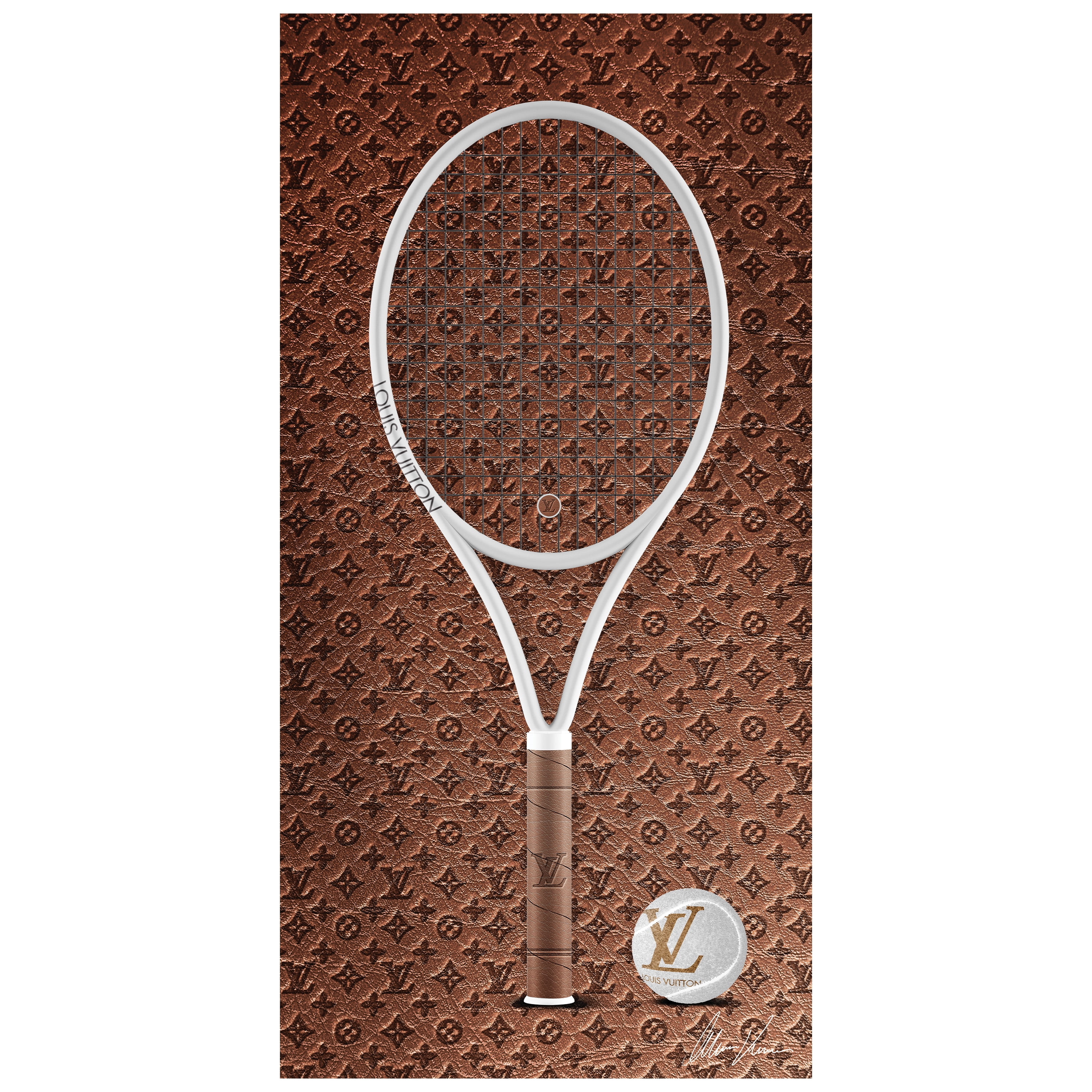 Designer Racquet Frameless Free Floating Tempered Glass Panel Graphic Wall Art , 24" x 48" each