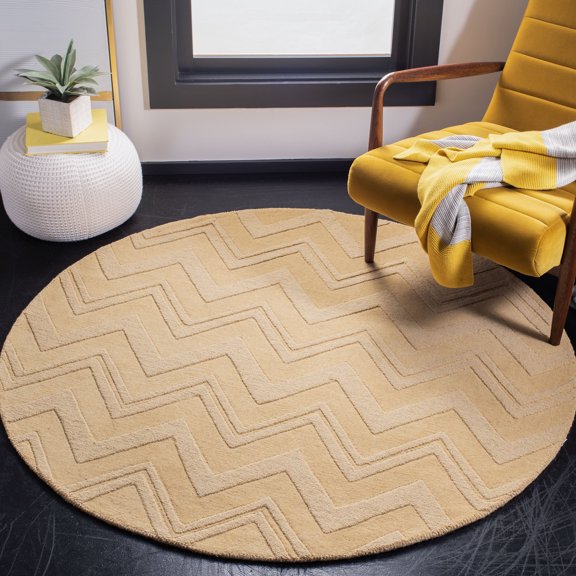 Safavieh Impressions Matthew Chevron Wool Area Rug, Dark Gold, 5' x 5' Round