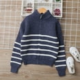 thumbnail image 2 of AINIYS Boys' Full Zip Up Stand Collar Sweater Coat Long Sleeve Casual Knit Sweater Jacket Stripe Fall Winter Tops for Kids Blue 5 Years, 2 of 9