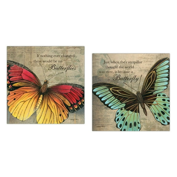 Gango Home Decor Brown and Teal Inspirational Butterfly Adult Decor"; 2-11x14" Unframed Prints
