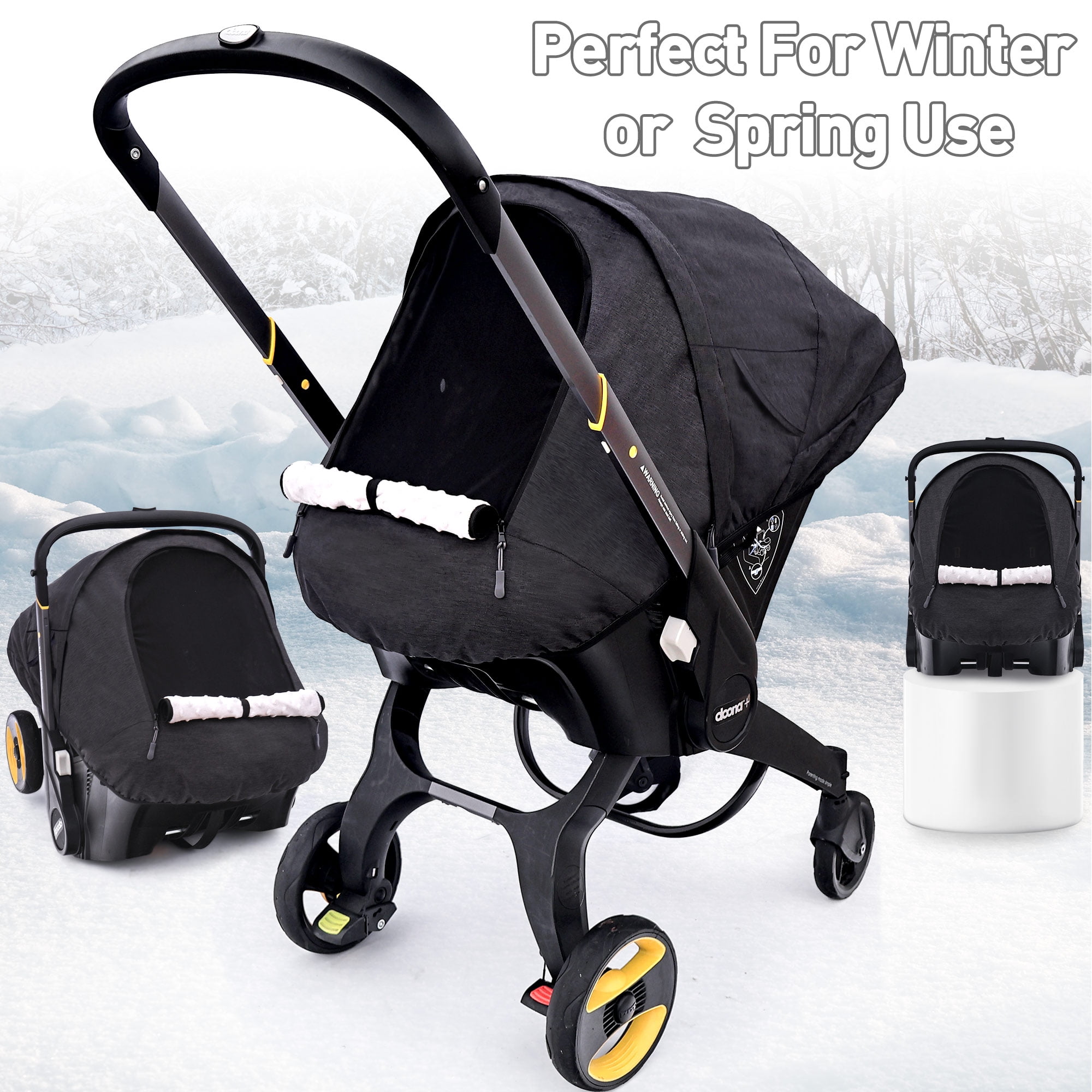 Waterproof Baby Car Seat Cover Compatible with Doona Car Seat and Stroller,Patented Windproof Car Seat Canopy for Boys & Girls, Keeps Babies Warm and Cozy(Black)