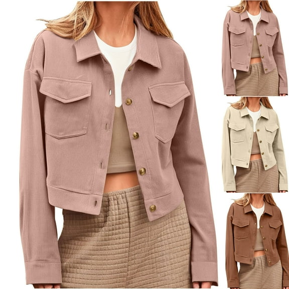 Antinious Sweaters for Women Solid Crew Neck Long Sleeve Short Length Casual Parkas Outerwear Coat,Women Trench Coat,Womens Jackets Trendy,Coffee,L