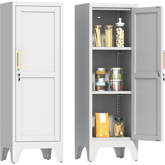 Coolsun 46" H Metal Pantry Cabinet, Metal Storage Locker with Door and 2 Adjustable Shelves, Food Pantry Cabinet for Living Room, Dining Room, Home Office