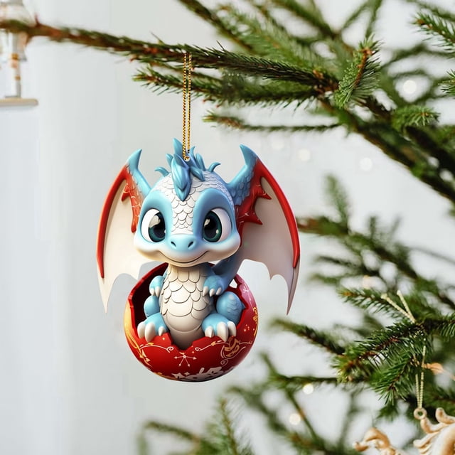 2D Christmas Flying Baby Hatchling Pendant Festive Double Printed Acrylic Ornament for Holiday Tree Decorations